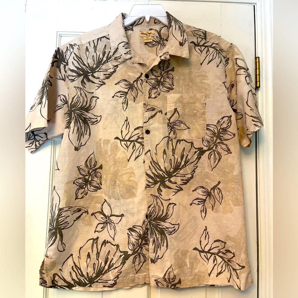 PANAMA JACK ramie tropical print shirt, size L, EUC
